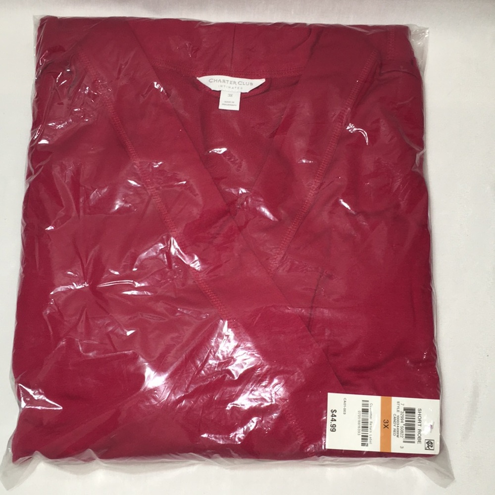 New Charter Club Plus Size RED French Terry Robe - Picture 4 of 7